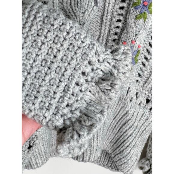 Zara Embroidered Floral Oversized Knit Pullover Sweater Gray Women's Size Small - Picture 8 of 13